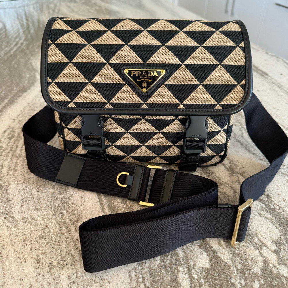 Prada Symbole Embroidered fabric/leather bag